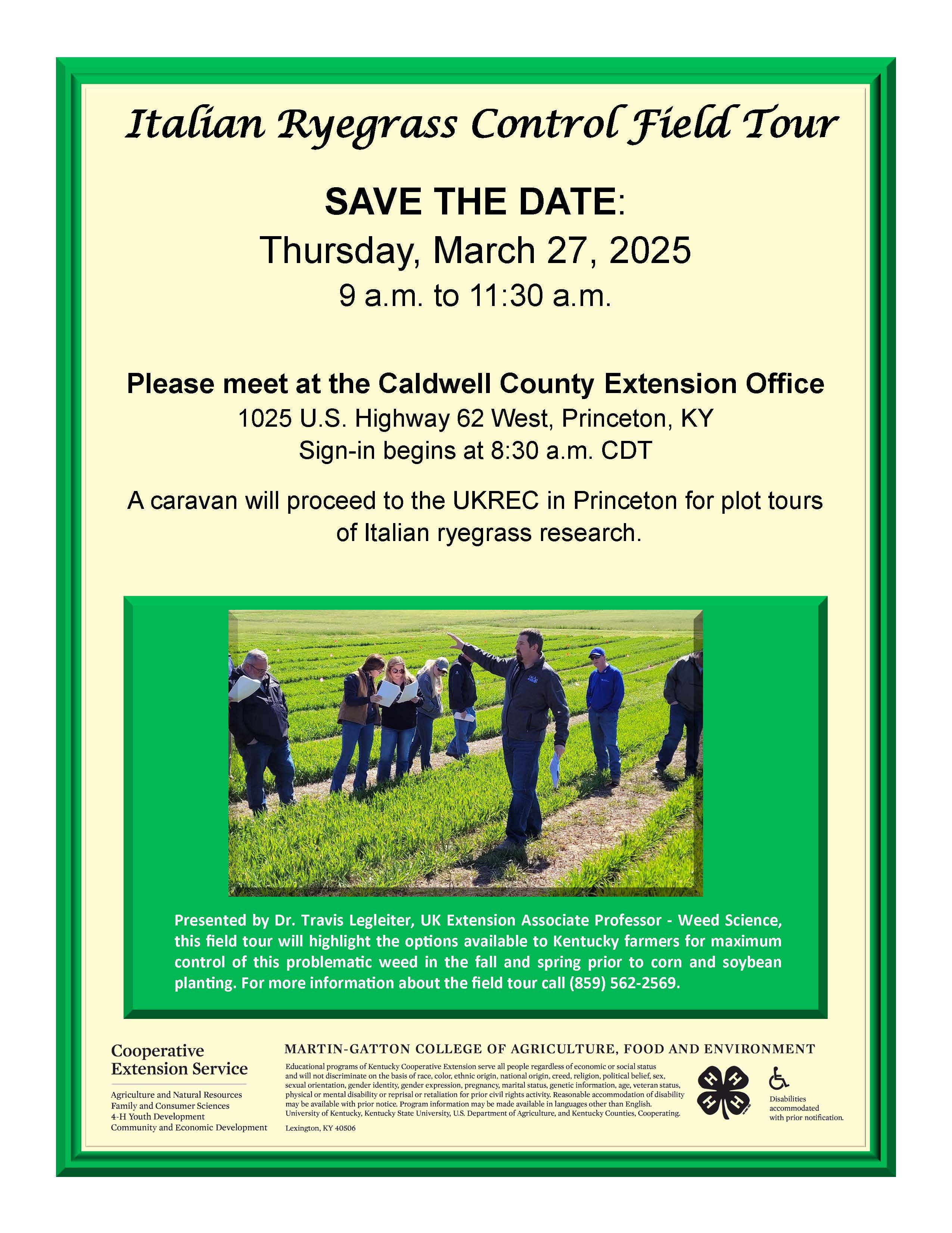 Italian Ryegrass Field Tour Save the Date Flyer