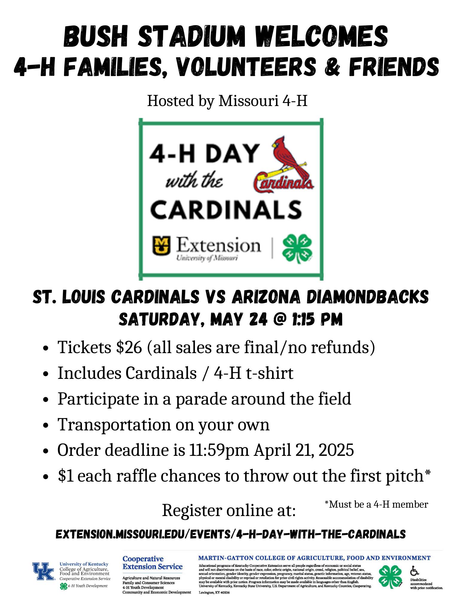 4-H Day with the Cardinals Flyer