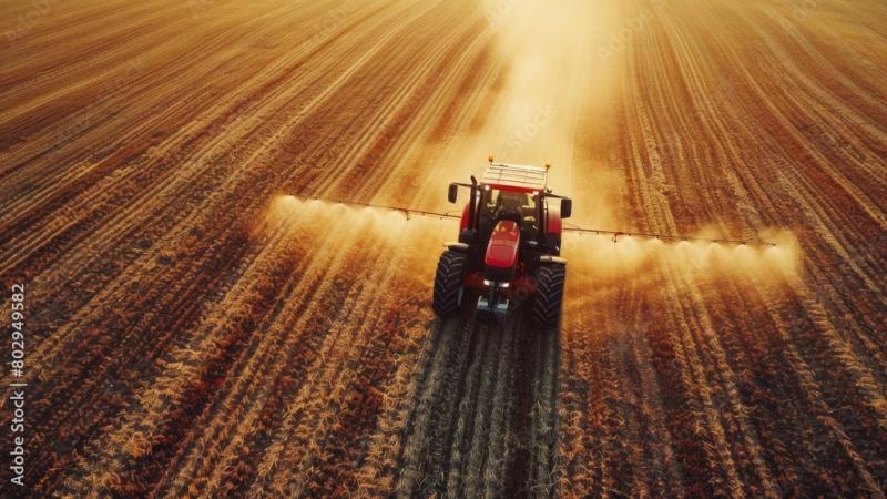 Tractor protecting crop by spraying